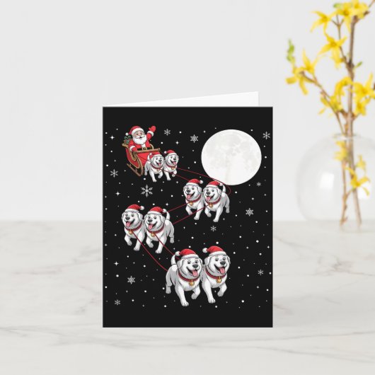 Great Pyrenees Dog Xmas Pajama Matching Santa Clau カード (黄色い花)