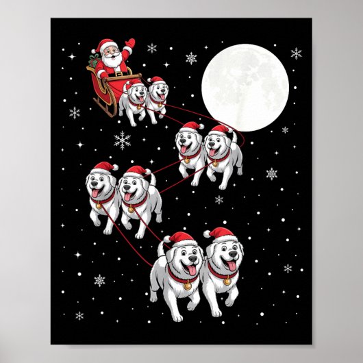 Great Pyrenees Dog Xmas Pajama Matching Santa Clau ポスター (正面)