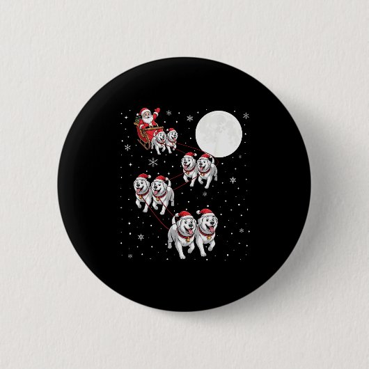 Great Pyrenees Dog Xmas Pajama Matching Santa Clau 缶バッジ (正面)