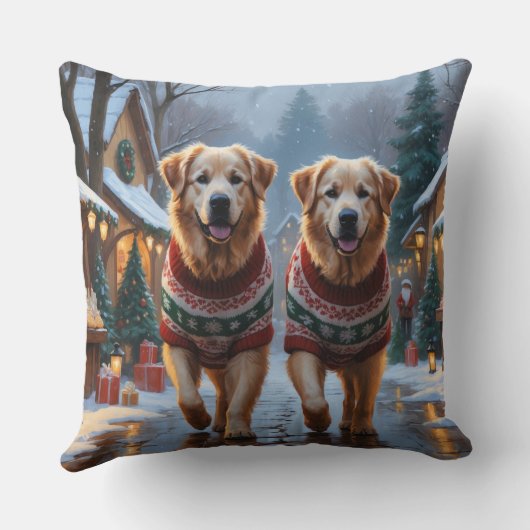 Great Pyrenees Dogs Christmas Snow Holiday  クッション (裏面)