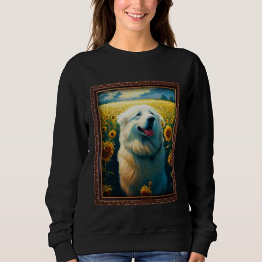 Great Pyrenees Painting Sunflower Flower Mom Women スウェットシャツ (正面)