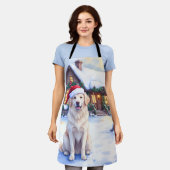 Great Pyrenees Snowy Mountain Lodge Santa Hat エプロン (着用した状態)