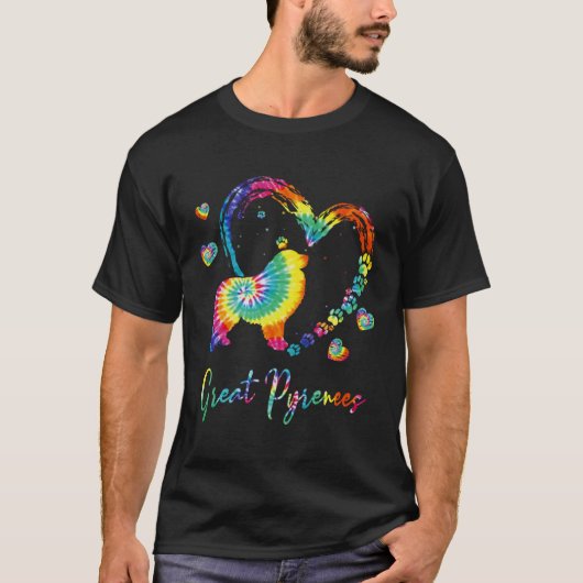 Great Pyrenees Tie Dye Rainbow Dog Tシャツ (正面)