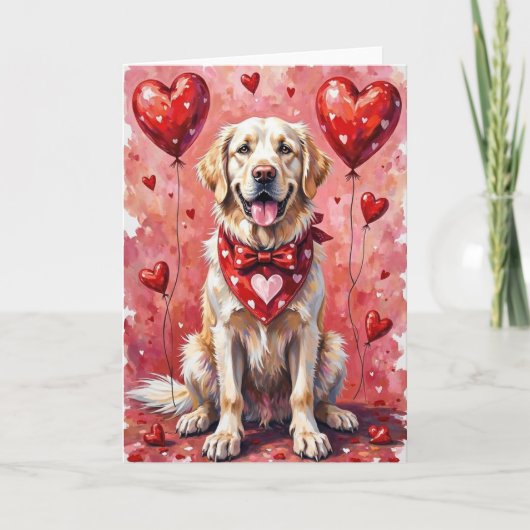 Great Pyrenees Valentine’s Day Dog with Hearts Red カード (正面)