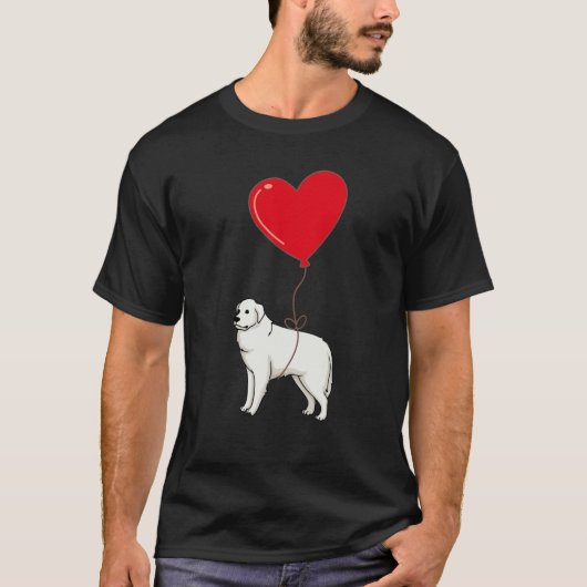 Great Pyrenees With Heart Balloon Valentines Day L Tシャツ (正面)