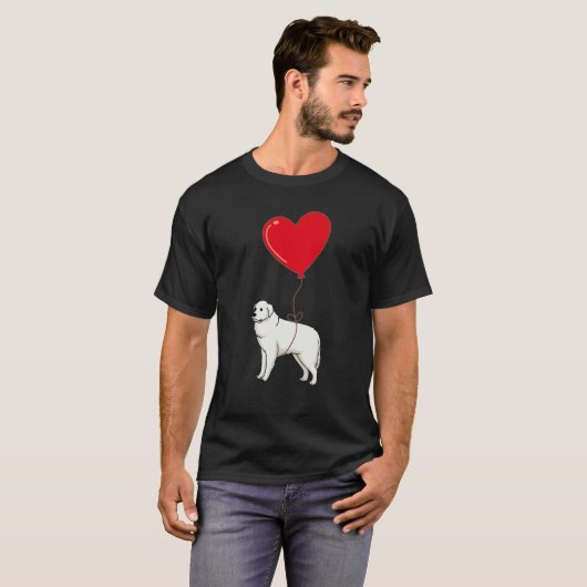 Great Pyrenees With Heart Balloon Valentines Day L Tシャツ (正面フル)