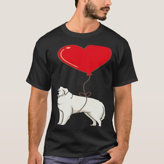 Great Pyrenees With Heart Balloon Valentines Day L Tシャツ (正面)