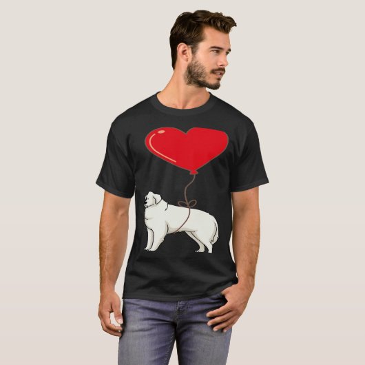 Great Pyrenees With Heart Balloon Valentines Day L Tシャツ (正面フル)
