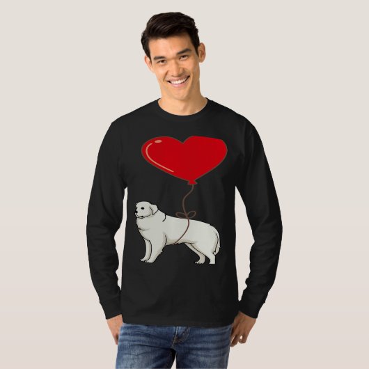 Great Pyrenees With Heart Balloon Valentines Day L Tシャツ (正面フル)