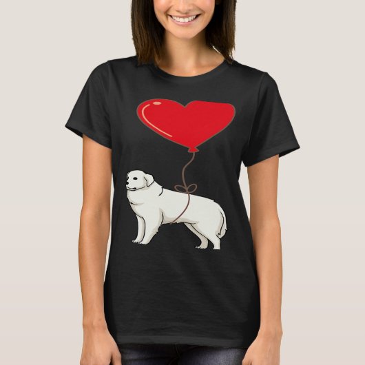 Great Pyrenees With Heart Balloon Valentines Day L Tシャツ (正面)