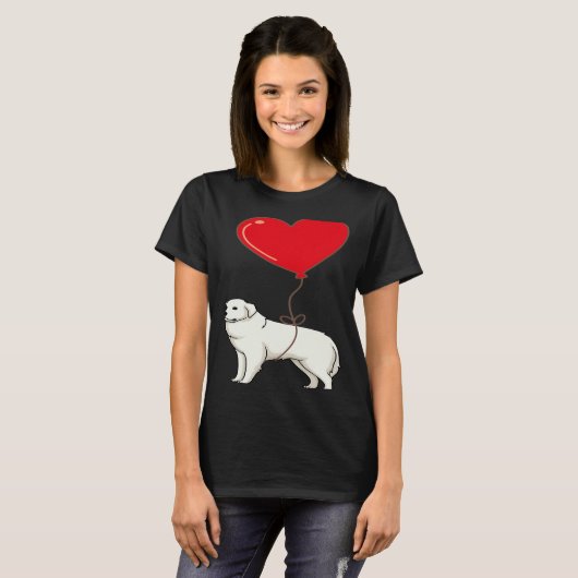 Great Pyrenees With Heart Balloon Valentines Day L Tシャツ (正面フル)