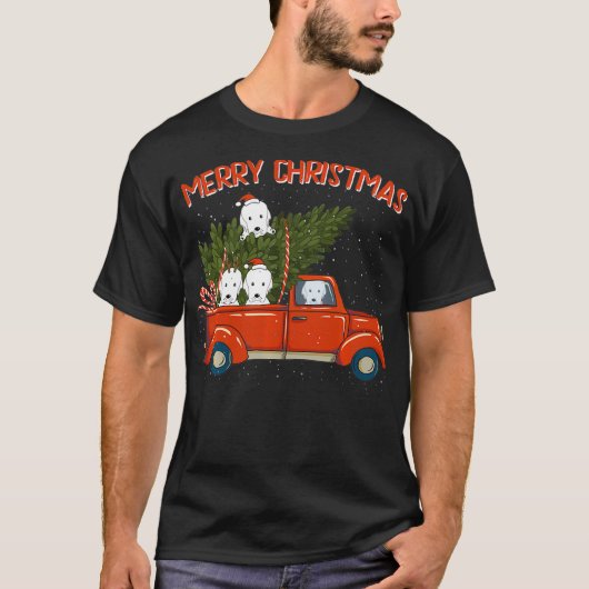 Great pyrenees Xmas Vintage Red Pickup Tシャツ (正面)