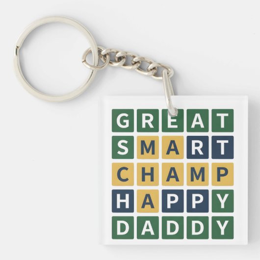 GREAT SMART CHAMP HAPPY DADDY Wordle Style Dad キーホルダー (正面)
