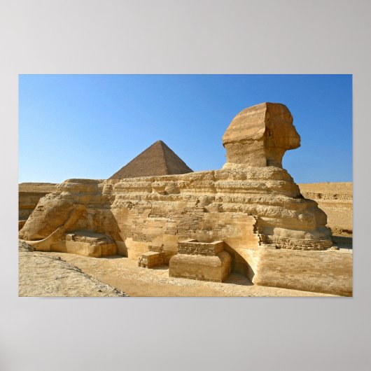 Great Sphinx of Giza with Khafre pyramid - Egypt ポスター (正面)