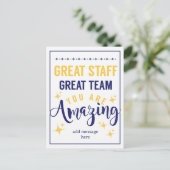 Great Team Great Staff Thank You Sign | Employee  ポストカード (スタンド正面)