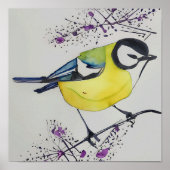 Great Tit Bird Drawing, Hand Drawn British Bird ポスター (正面)