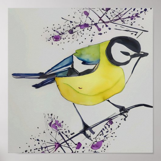 Great Tit Bird Drawing, Hand Drawn British Bird ポスター (正面)