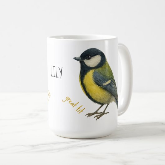Great Tit Personalized Bird Mug コーヒーマグカップ (正面右)