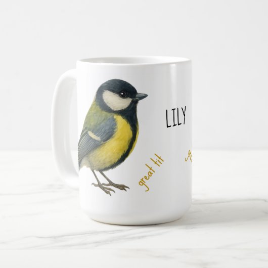 Great Tit Personalized Bird Mug コーヒーマグカップ (正面左)