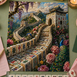 Great Wall Mahjong Tile Scenic Floral Peacock ジグソーパズル