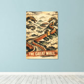 Great Wall of China Vintage Travel キャンバスプリント (インサイチュ (ウッドフロア))