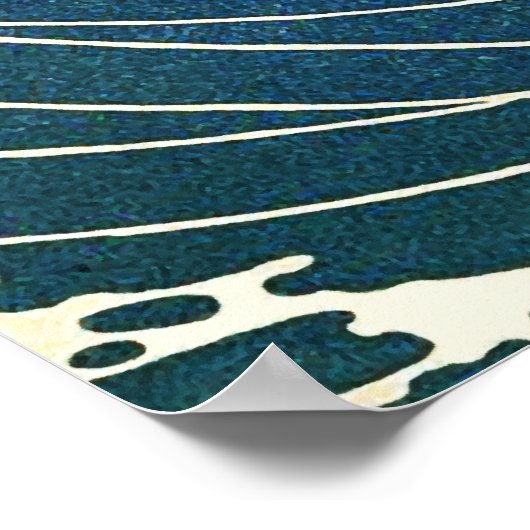 GREAT WAVE AND RED SUN Blue White Nautical ポスター (角)