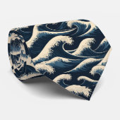 Great Wave Hokusai Navy Blue Japanese Art Pattern ネクタイ (ロール)