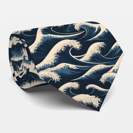 Great Wave Hokusai Navy Blue Japanese Art Pattern ネクタイ (ロール)