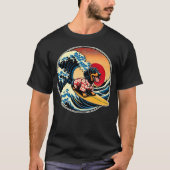 Great Wave Kanagawa Weiner Dachshund Dog Surfing Tシャツ (正面)