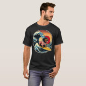 Great Wave Kanagawa Weiner Dachshund Dog Surfing Tシャツ (正面フル)