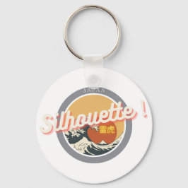 Great Wave & Neon Kanji – Retro Japanese Fuji Des キーホルダー