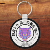 Great Wave & Neon Kanji – Retro Japanese Fuji Des キーホルダー (裏面)