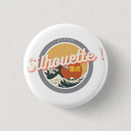 Great Wave & Neon Kanji – Retro Japanese Fuji Des 缶バッジ