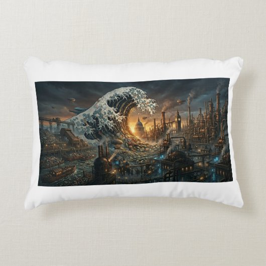 Great Wave of Plastic Trash - Steampunk Cushion アクセントクッション (正面)