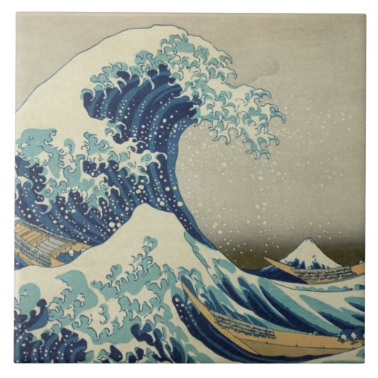 "Great Wave off Kanagawa" by Hokusai ceramic tile タイル (正面)