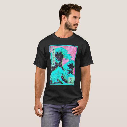 Great Wave off Kanagawa Vaporwave Glitch Aesthetic Tシャツ (正面フル)