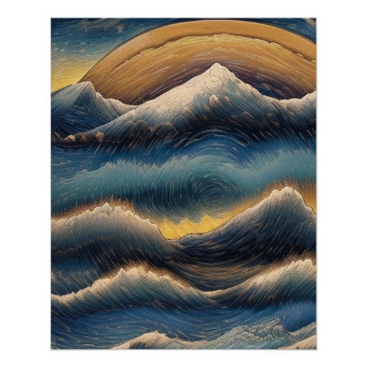 Great waves of kanagawa vintage painting, wave ポスター (正面)