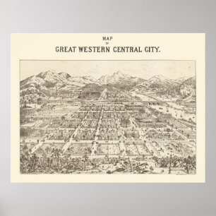 Great Western本部、COのパノラマ式の地図- 1887年 ポスター