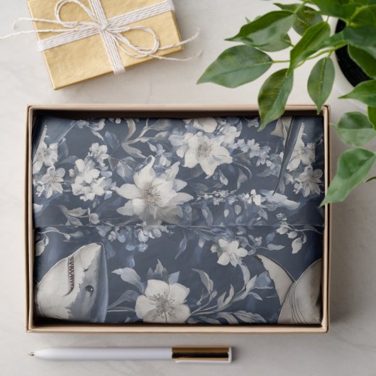 Great White Shark Floral Flowers  薄葉紙 (ギフト)