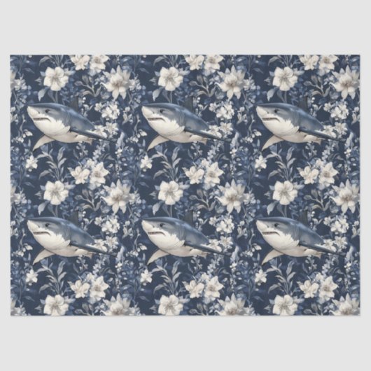 Great White Shark Floral Flowers  薄葉紙 (正面)
