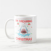 Great White Shark Ugly Xmas Sweater Shark Fishing コーヒーマグカップ (左)