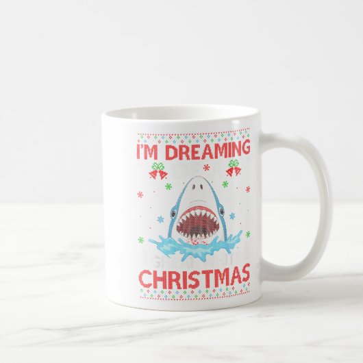 Great White Shark Ugly Xmas Sweater Shark Fishing コーヒーマグカップ (右)
