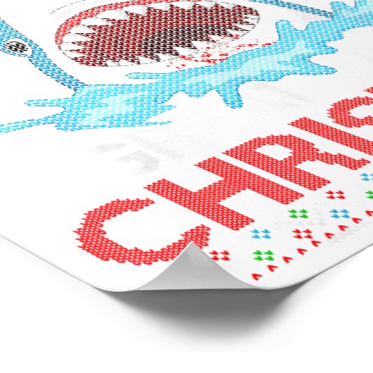 Great White Shark Ugly Xmas Sweater Shark Fishing  ポスター (角)