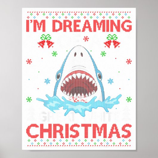 Great White Shark Ugly Xmas Sweater Shark Fishing  ポスター (正面)