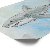 Great White Shark Watercolor ポスター (角)
