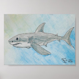 Great White Shark Watercolor ポスター
