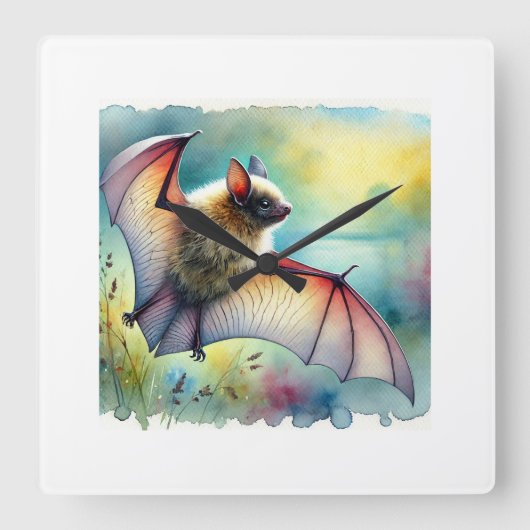 Greater Noctule Bat 120924AREF149 - Watercolor スクエア壁時計 (正面)