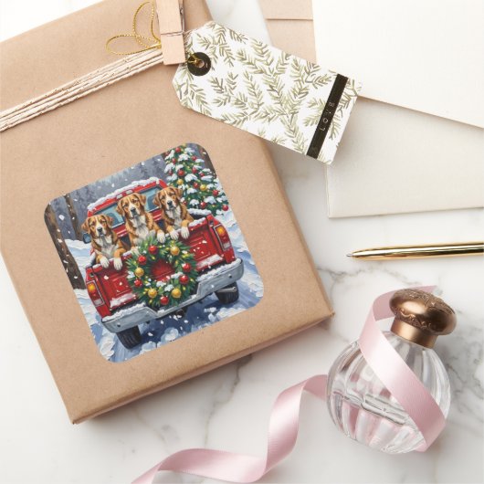 Greater Swiss Mountain Dog Christmas Red Truck スクエアシール (ギフト)
