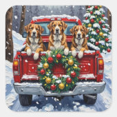 Greater Swiss Mountain Dog Christmas Red Truck スクエアシール (正面)