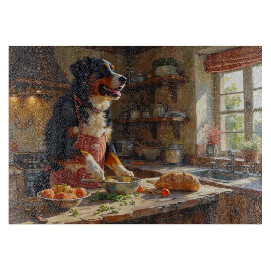 Greater Swiss Mountain Dog Cooking in Kitchen カッティングボード (正面)